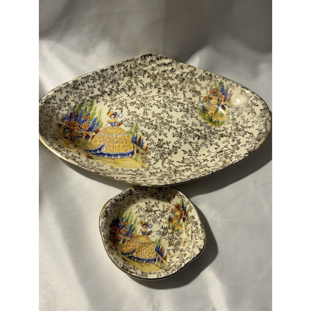 Vintage Empire Ware Crinoline Lady Serving Tray & Dish England 2 Pc